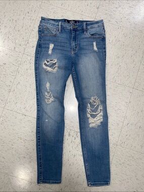 Hollister midrise super skinny Distressed Blue junior 5 s girl Skinny Jeans w27